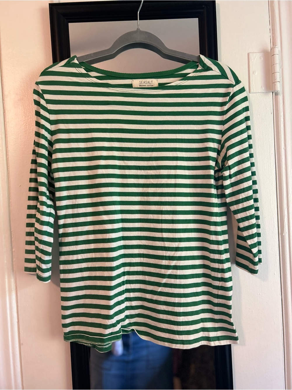 Green and White Striped Boatneck Top